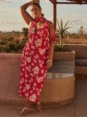 Live Unlimited Curve Floral Print Sleeveless Midi Dress with Neck Scarf - Изображение 1 из 6