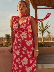 Live Unlimited Curve Floral Print Sleeveless Midi Dress with Neck Scarf - Изображение 2 из 6