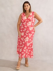 Live Unlimited Curve Floral Print Sleeveless Midi Dress with Neck Scarf - Изображение 3 из 6
