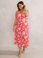 Live Unlimited Curve Floral Print Sleeveless Midi Dress with Neck Scarf - Изображение 5 из 6