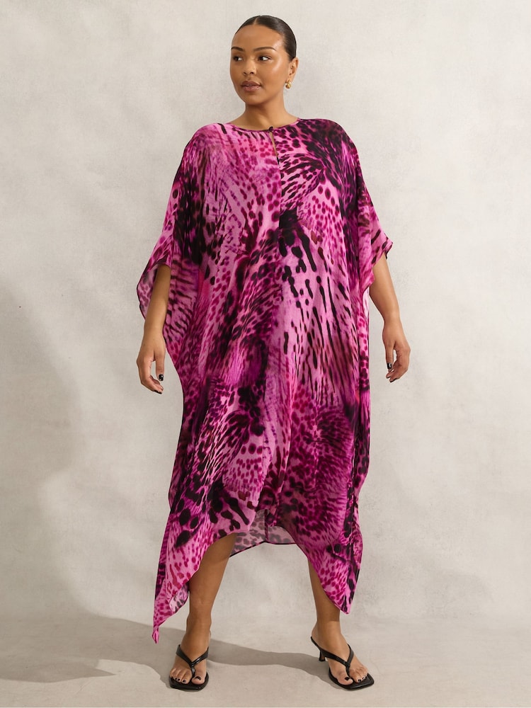 Live Unlimited Pink Curve Animal Print Kaftan Dress - Image 1 of 6
