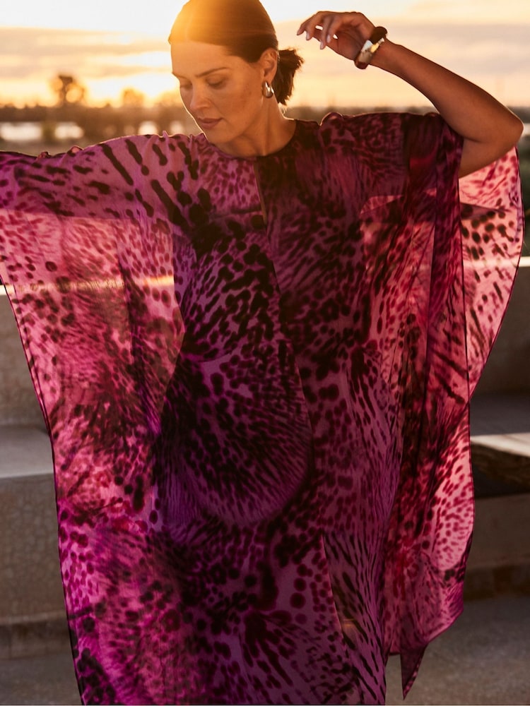 Live Unlimited Pink Curve Animal Print Kaftan Dress - Image 6 of 6