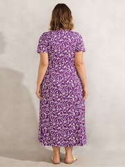 Live Unlimited Purple Curve Leaf Print Pleat Front Midi Dress - Image 2 of 3