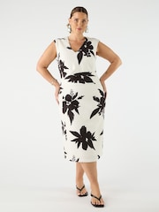 Live Unlimited White Curve Floral Print Pleat Side Midi Dress - Image 1 of 3