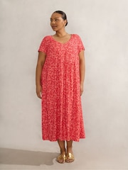 Live Unlimited Pink Curve Ditsy Print Short Sleeve Midi Dress - Image 1 of 4