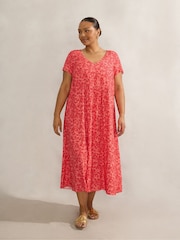 Live Unlimited Pink Curve Ditsy Print Short Sleeve Midi Dress - Image 2 of 4