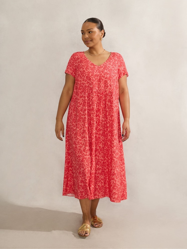 Live Unlimited Pink Curve Ditsy Print Short Sleeve Midi Dress - Image 2 of 4