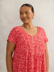 Live Unlimited Pink Curve Ditsy Print Short Sleeve Midi Dress - Image 3 of 4