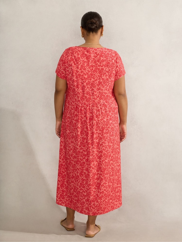 Live Unlimited Pink Curve Ditsy Print Short Sleeve Midi Dress - Image 4 of 4