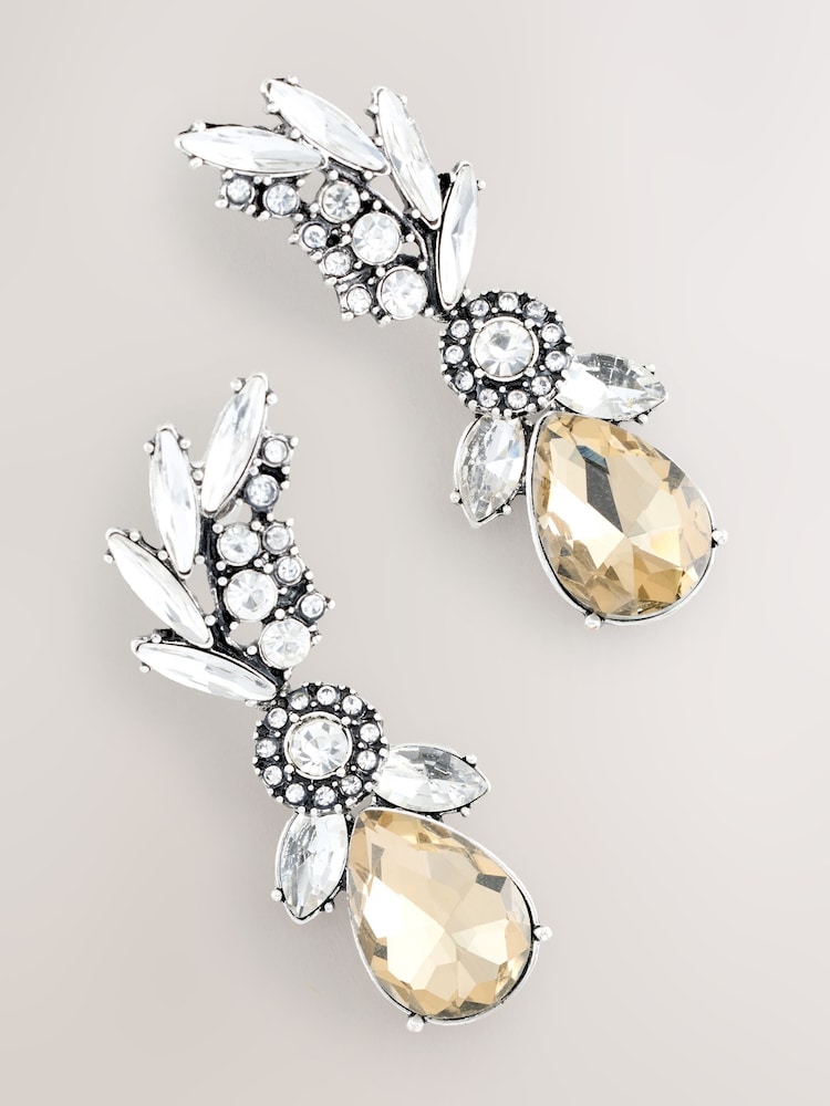 Silver Tone Jewel Drop Earrings - Image 1 of 3 Silver Tone Jewel Drop Earrings - Image 1 of 3