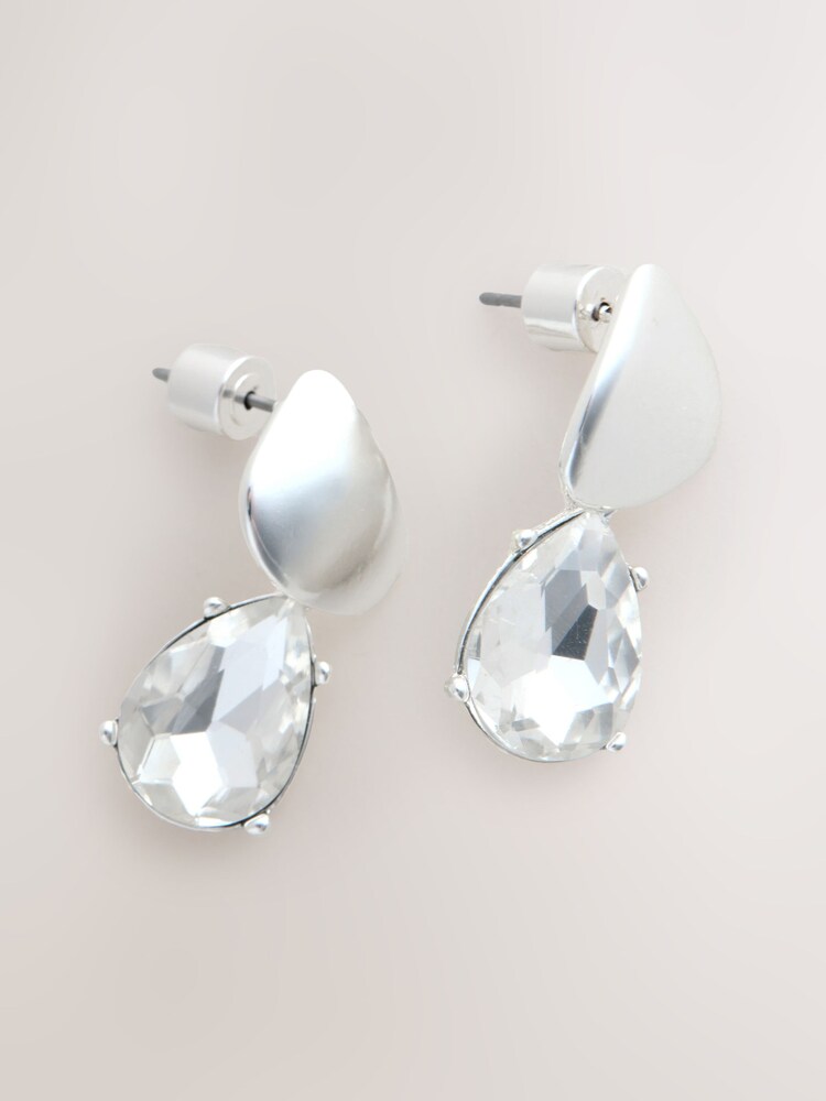 Silver Tone Sparkle Drop Stud Earrings - Image 1 of 3