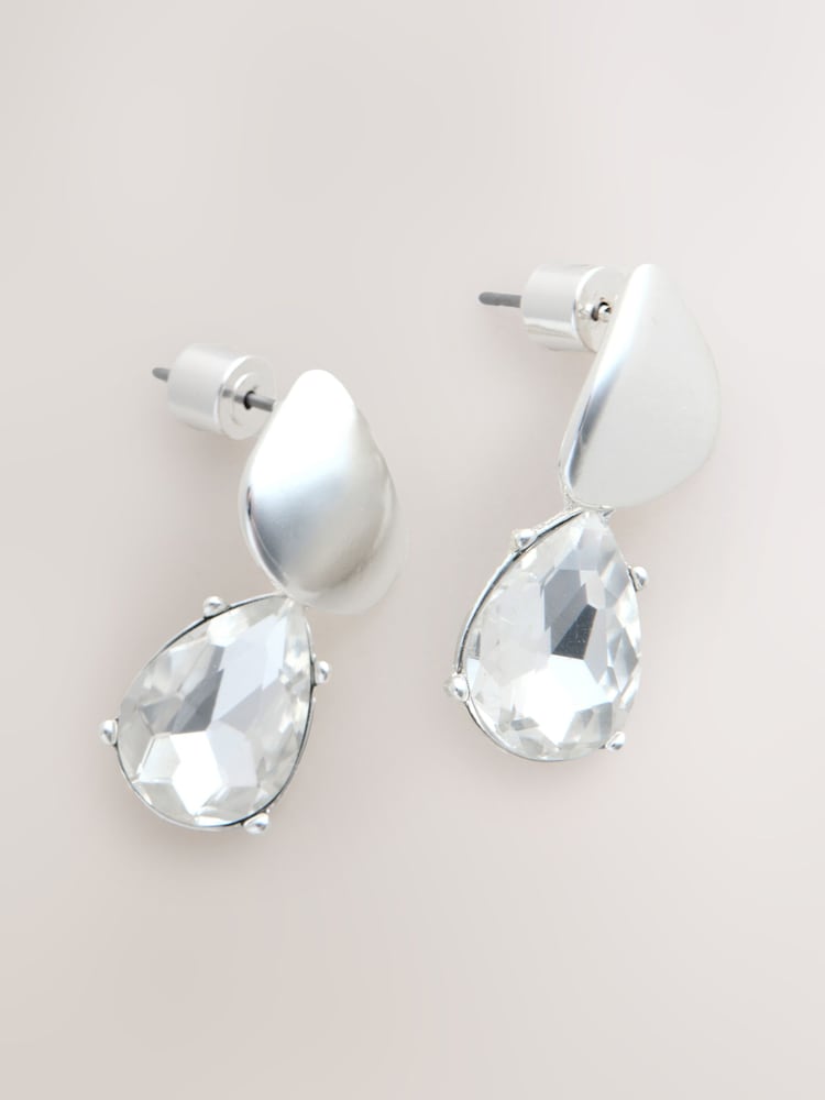 Silver Tone Sparkle Drop Stud Earrings - Image 1 of 3 Silver Tone Sparkle Drop Stud Earrings - Image 1 of 3