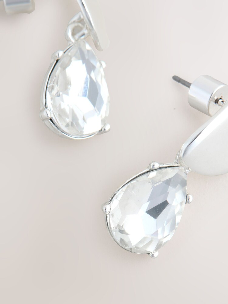 Silver Tone Sparkle Drop Stud Earrings - Image 2 of 3