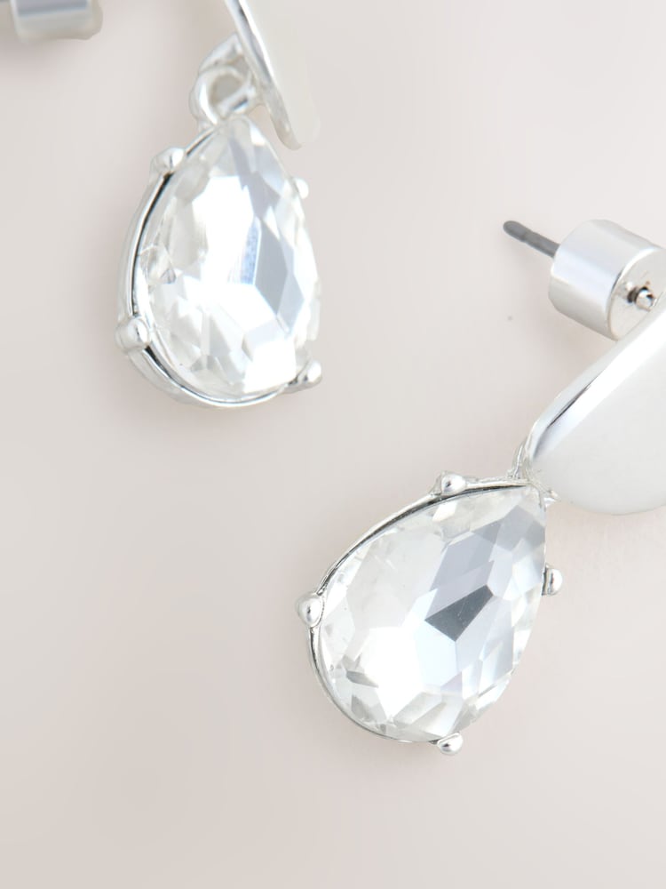 Silver Tone Sparkle Drop Stud Earrings - Image 2 of 3 Silver Tone Sparkle Drop Stud Earrings - Image 2 of 3