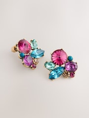 Bright Multicoloured Cluster Stone Stud Earrings - Image 1 of 6