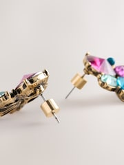 Bright Multicoloured Cluster Stone Stud Earrings - Image 3 of 6