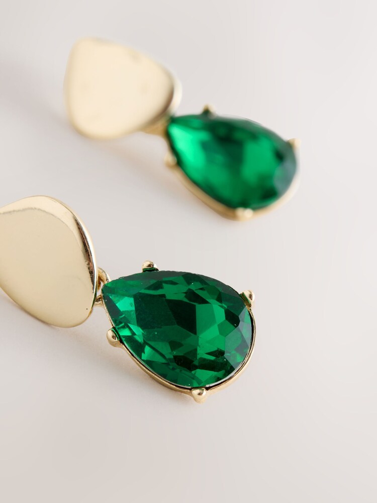 Green Sparkle Drop Stud Earrings - Image 2 of 3