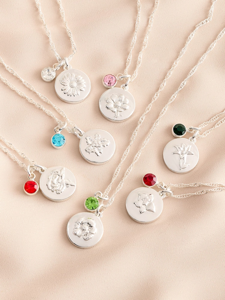 Silver Tone Birthstone Birth Flower Necklace - Image 1 of 2