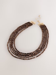 بني - Flat Facetted Bead Graduated Layer Necklace - صورة 1 من 4