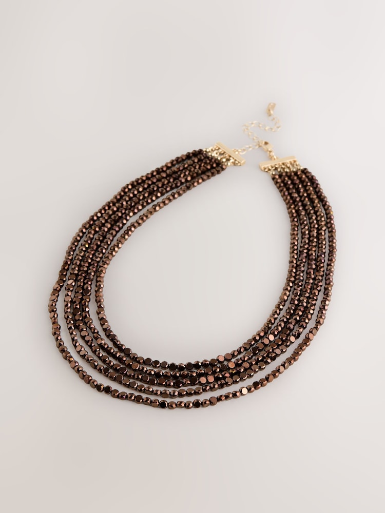 بني - Flat Facetted Bead Graduated Layer Necklace - صورة 1 من 4