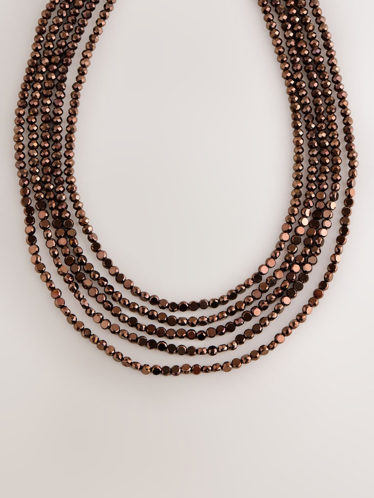 بني - Flat Facetted Bead Graduated Layer Necklace - صورة 2 من 4