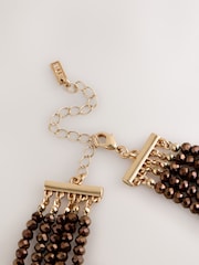 بني - Flat Facetted Bead Graduated Layer Necklace - صورة 4 من 4