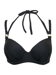 Pour Moi Black Padded Hawaii Double Strap Underwired Padded Halter Bikini Top - Image 3 of 4