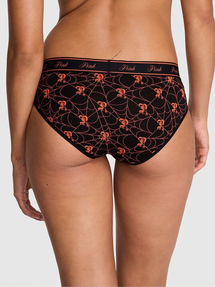 Victoria's Secret PINK Black Halloween Spider Web Print Hipster Cotton Logo Knickers - Image 2 of 3