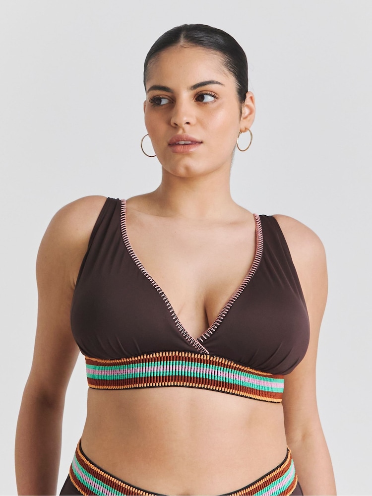 Simply Be Brown Elastic Detail Bikini Set - Image 1 of 4