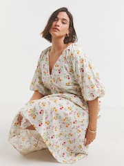 Simply Be Cream Crinkle Button Through Maxi Dress - Image 1 of 4