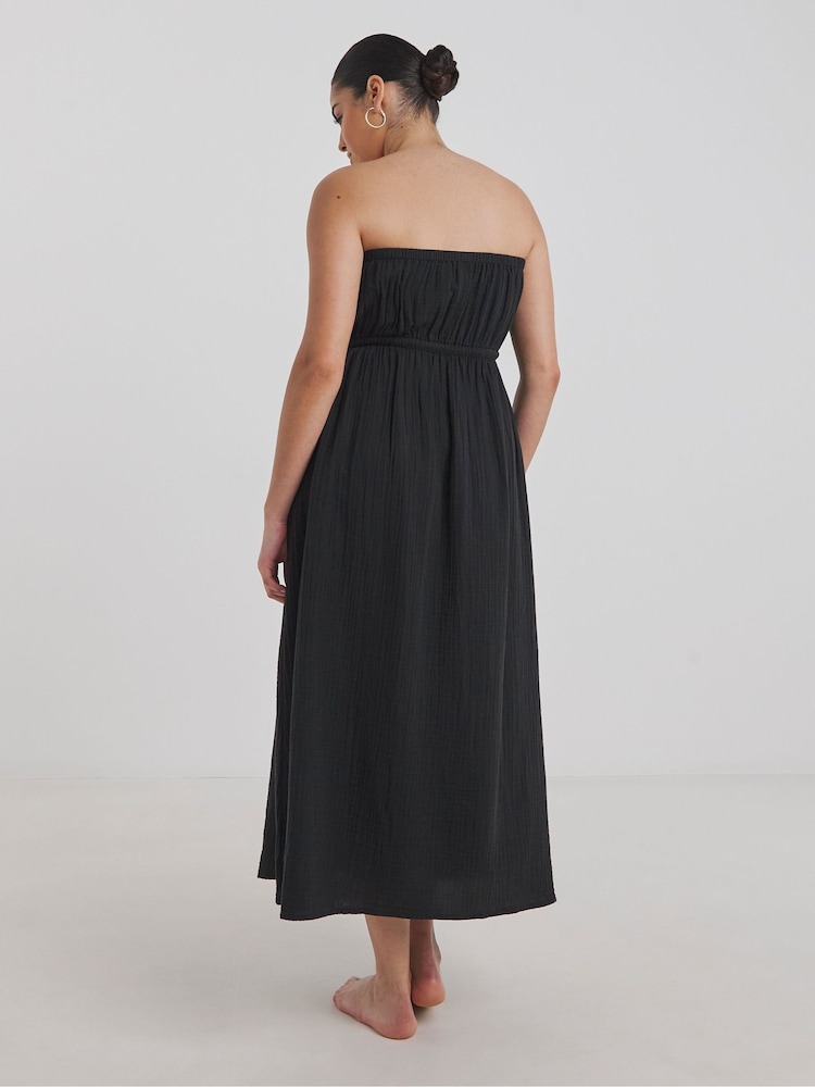 Simply Be Black 100% Cotton Beach To Beach Strapless Dress - Image 2 of 4