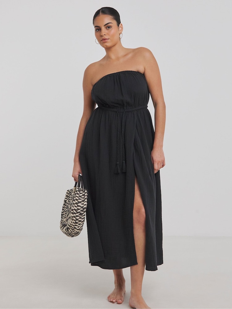 Simply Be Black 100% Cotton Beach To Beach Strapless Dress - Image 4 of 4