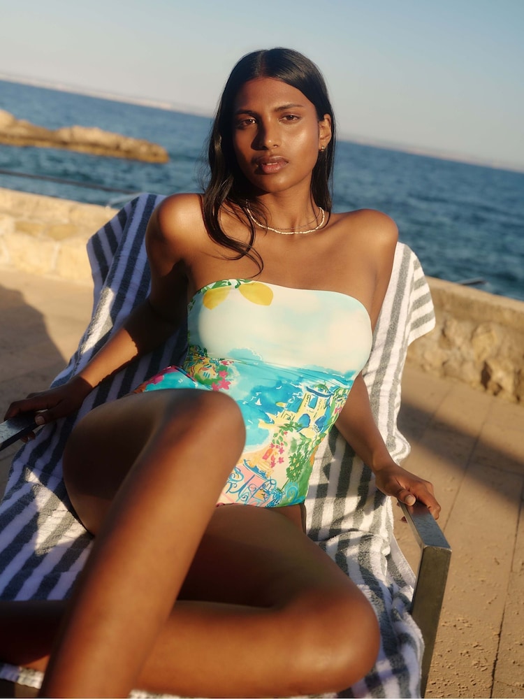 Simply Be Blue Bandeau Placement Swimsuit - Image 1 of 6