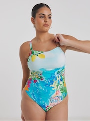 Simply Be Blue Bandeau Placement Swimsuit - Image 2 of 6
