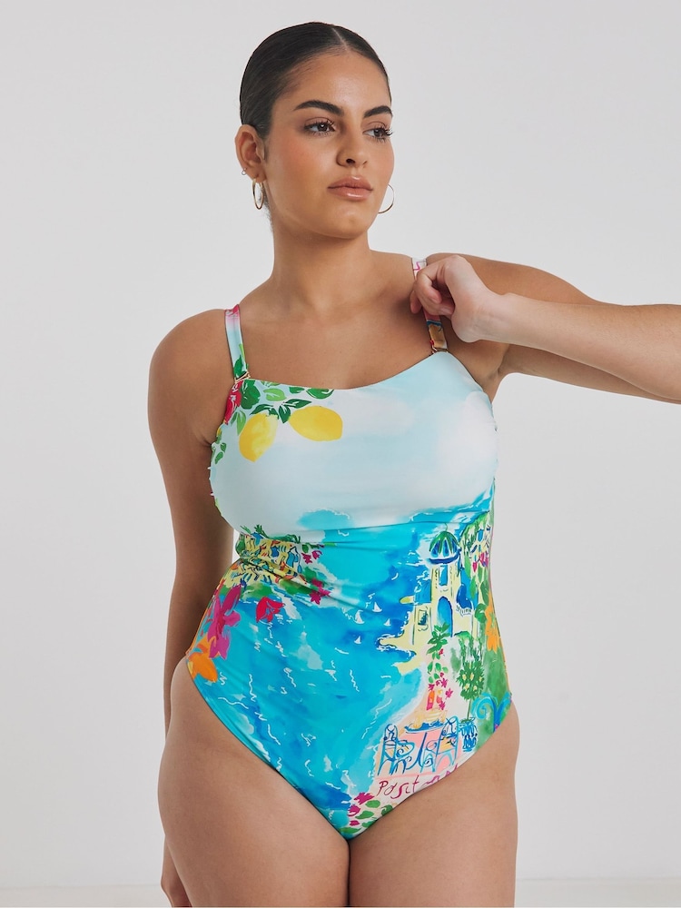 Simply Be Blue Bandeau Placement Swimsuit - Image 2 of 6