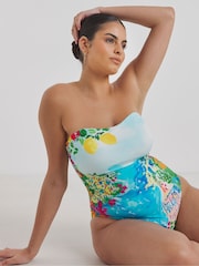 Simply Be Blue Bandeau Placement Swimsuit - Image 6 of 6