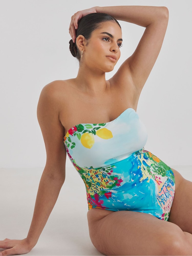Simply Be Blue Bandeau Placement Swimsuit - Image 6 of 6
