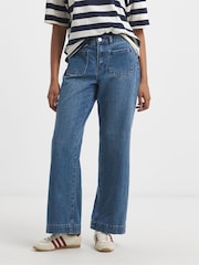 Simply Be Blue 100% Cotton Front Pocket Detail Flared Jeans - Image 1 of 4