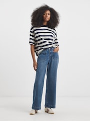 Simply Be Blue 100% Cotton Front Pocket Detail Flared Jeans - Image 4 of 4