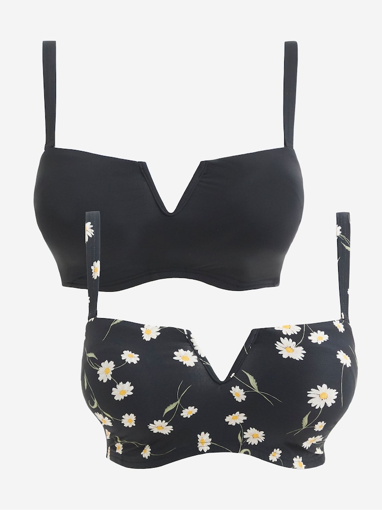 Simply Be Black Magisculpt Bandeau Bikini Tops 2 Pack - Image 1 of 5