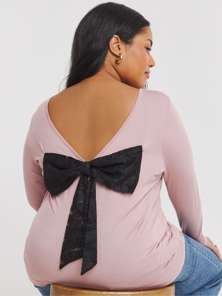 Simply Be Pink Lace Bow Back Top - Image 1 of 4