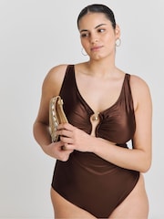 Simply Be Brown Trim Detail Swimsuit - Image 2 of 4