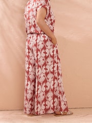 Evans Orange Block Print Shirred Trousers - Image 3 of 5
