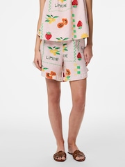 PIECES Cream Fruit Print High Waist Shorts - Image 1 of 3
