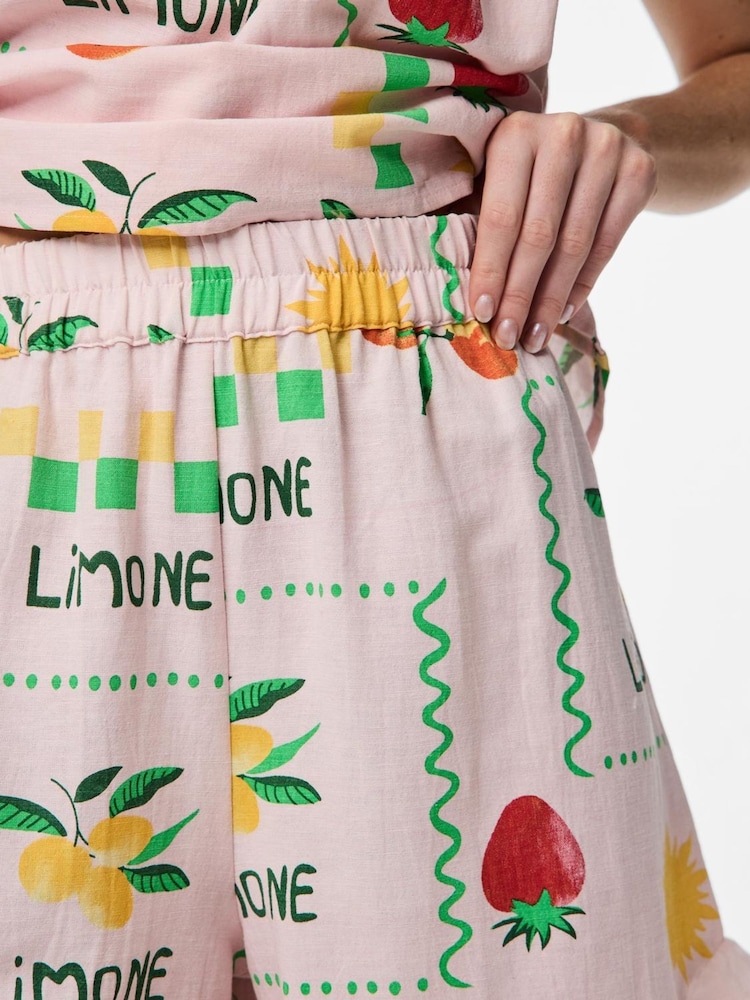 PIECES Cream Fruit Print High Waist Shorts - Image 3 of 3