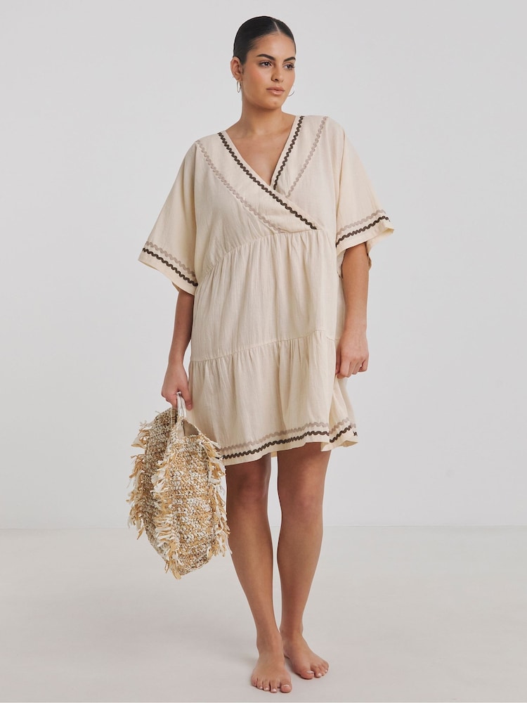 Simply Be 100% Cotton Beach To Beach Rik Rak Mini Dress - Imagen 1 de 4