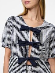 PIECES White Stripe Bow Detail Blouse - Image 3 of 3