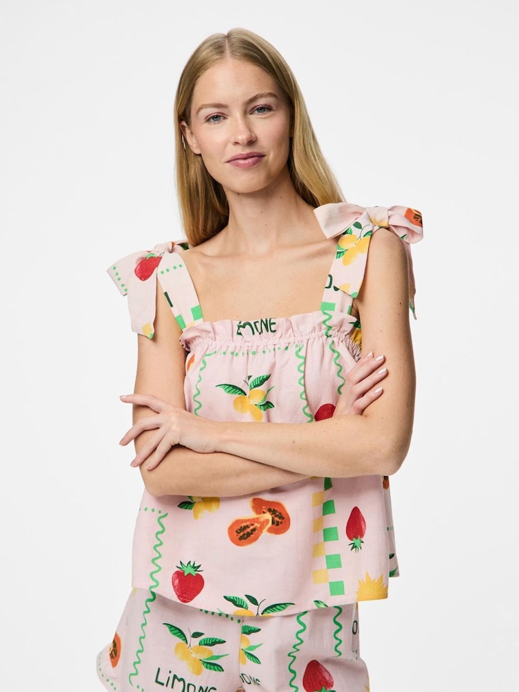 PIECES Fruit Print Tie Strap Top - Imagen 1 de 4