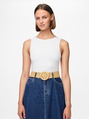 PIECES Brown Raffia Belt - Image 1 of 3