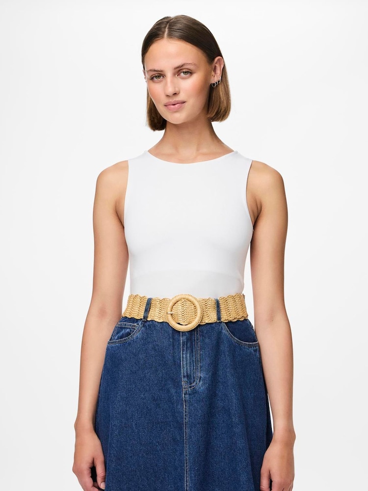 PIECES Brown Raffia Belt - Image 1 of 3